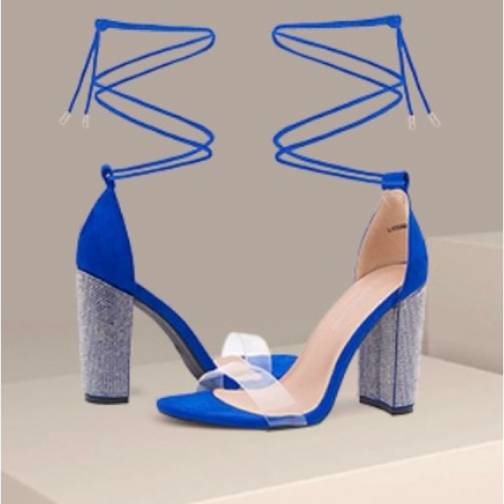 Shoe Land Clear Royal Blue Rosemmina Studded Heel Size 9 Sandals